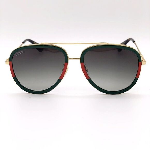 BRAND NEW GUCCI Unisex GG0062S 003 Gold Gold Green Sunglasses - Picture 1 of 15